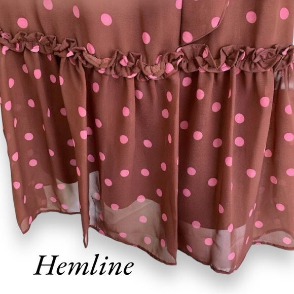 MAISON TARA CHIFFON BROWN WITH PINK POLKA DOT SHIRTWAIST DRESS. WOMEN’S SIZE 12 - Picture 9 of 13